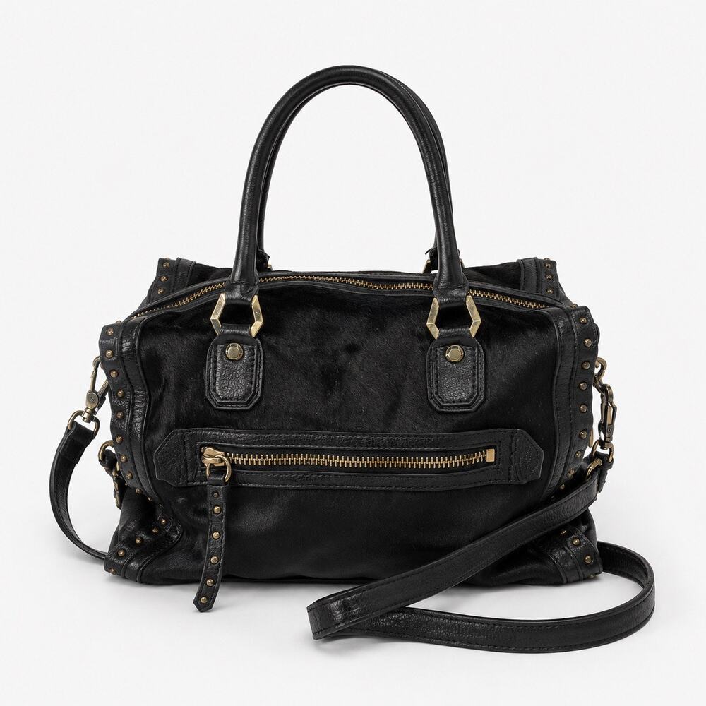 OrYany Black Leather Cowhide Studded Satchel Crossbody Y2K Boho Bag - Picture 3 of 10